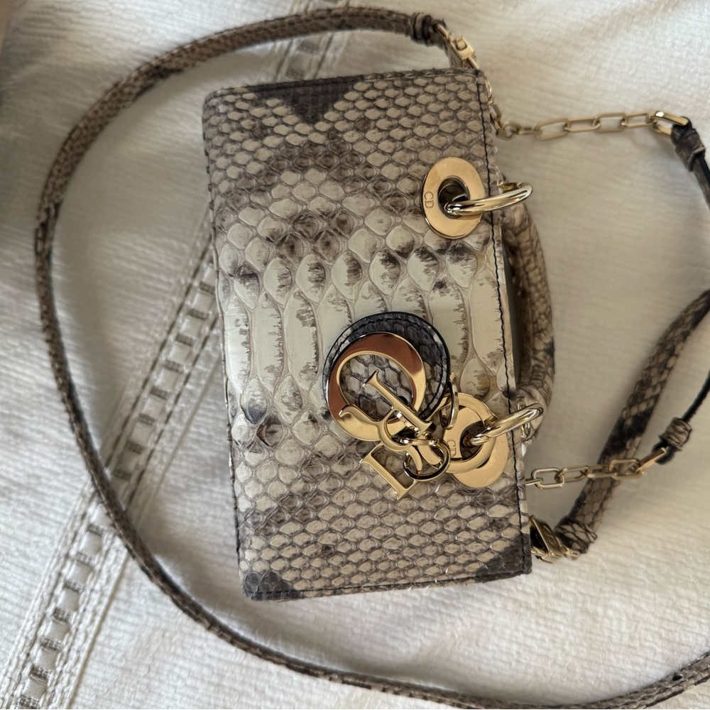 Authentic Christian Dior Mini D-Joy Python Bag in Cream with Gold Hardware - Picture 3 of 11